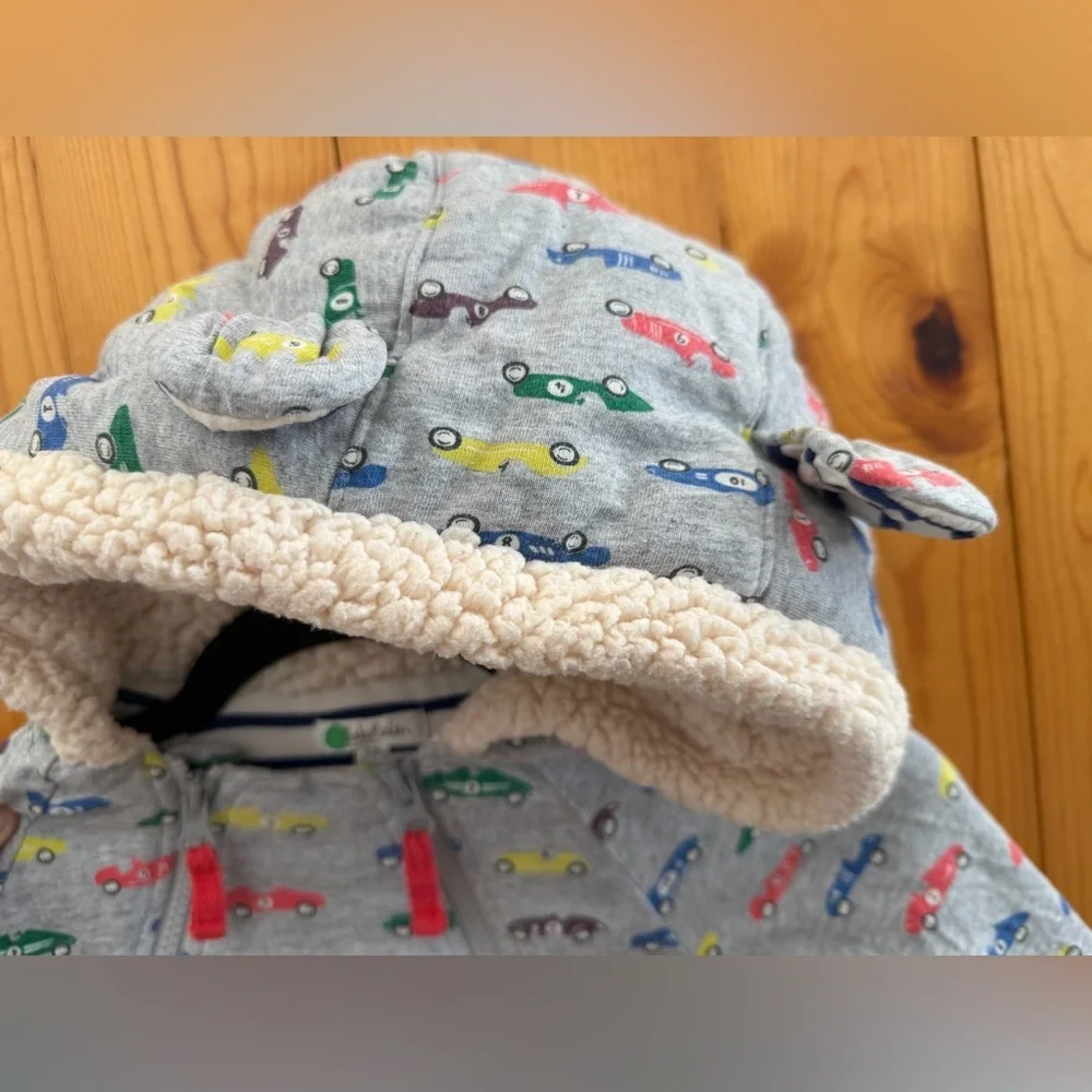 Baby Boden Gray Car Print Kids Winter Bunting Footie